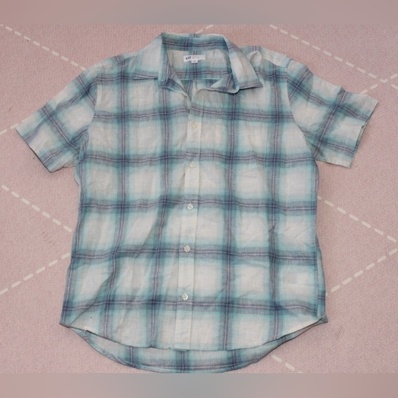 GAP Men’s Short Sleeve Button Down Striped Linen Shirt Summer - Picture 1 of 4